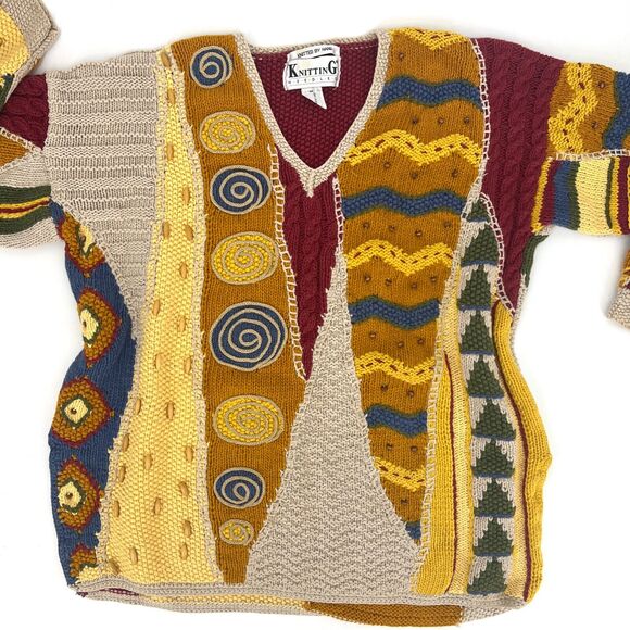 VTG Knitting Needles Knitted by Hand Sweater Size M - Picture 1 of 9